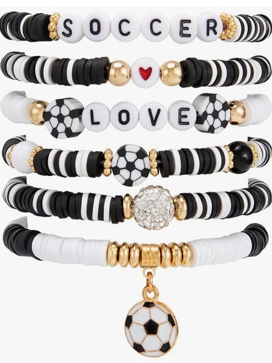 Unbranded Jewelry - Soccer-Themed Soccer Charm Clay Bead Bracelet in White & Black